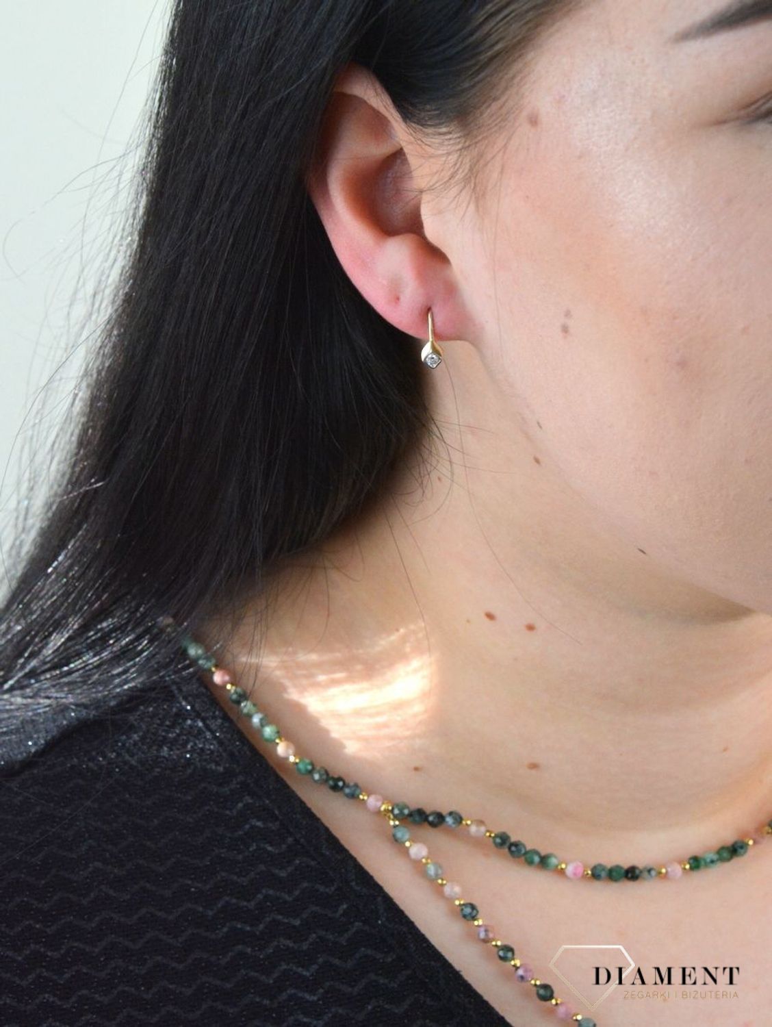 Złote kolczyki dla dziewczynki wiszące cyrkonię KL 3383.jpg